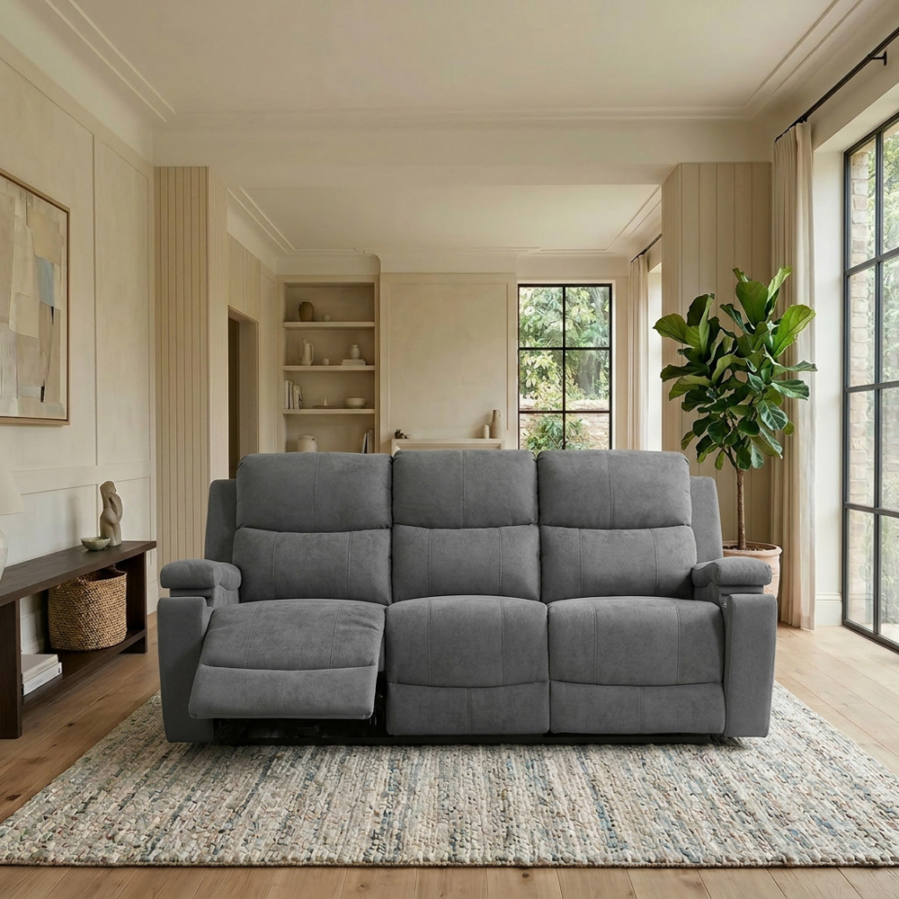 Ledbury 3 Seater Manual Recliner Sofa - Dark Grey Fabric - Wood Frame