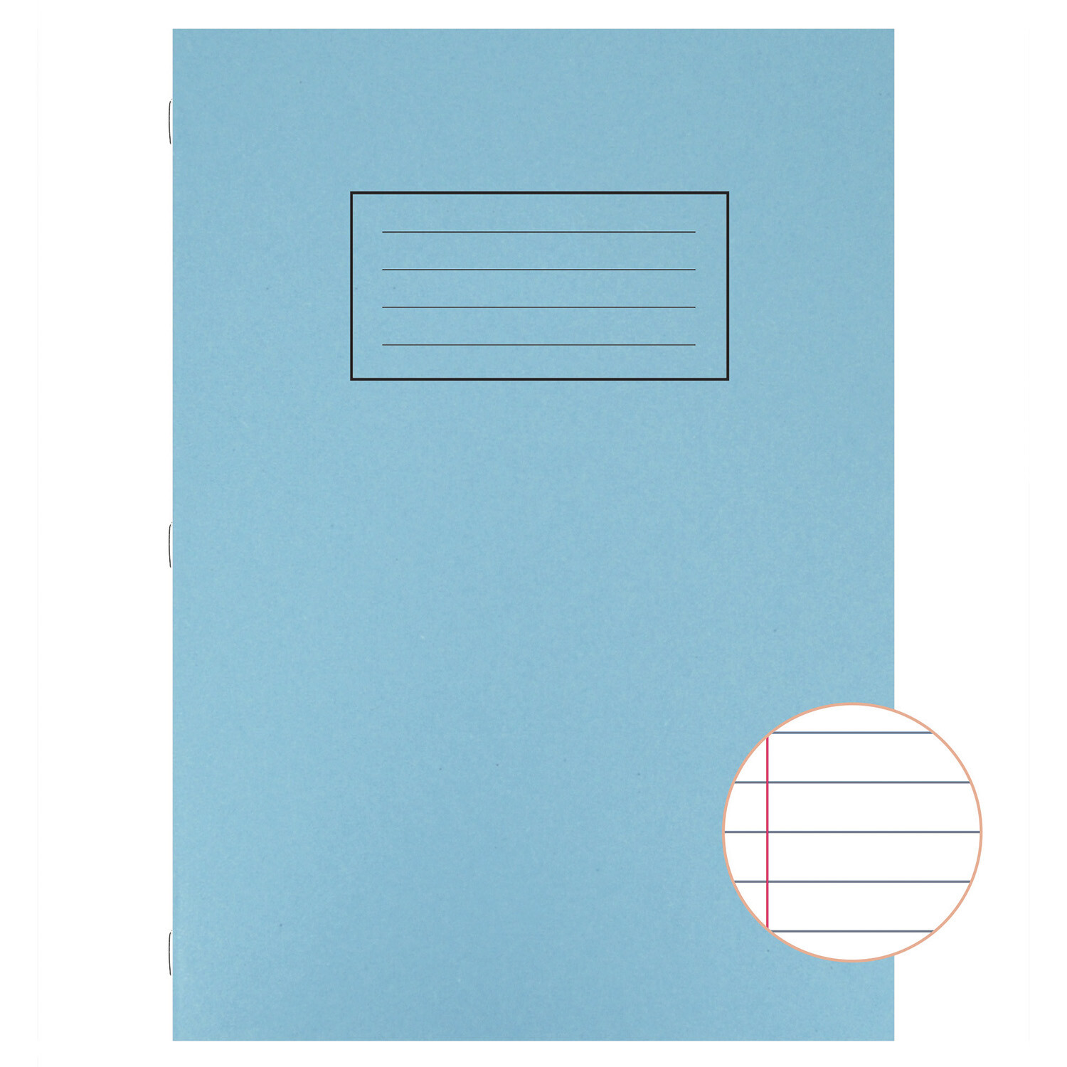 Blue A4 Exercise Book - 80 Pages - 8mm Lined with Margin - 75gsm Paper - British Made