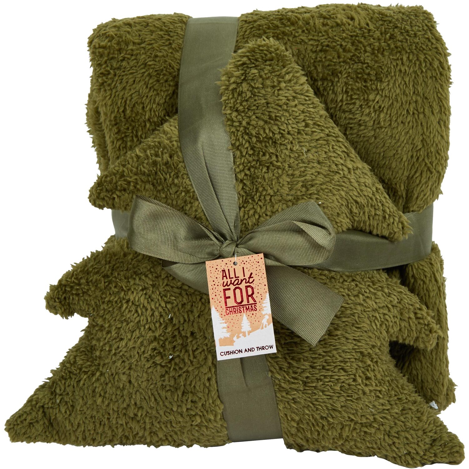 Christmas Tree Cushion and Throw Set - Green