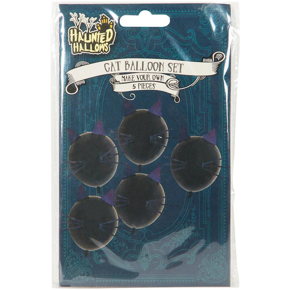 Set of 5 Haunted Hallows Cat Balloons - Black