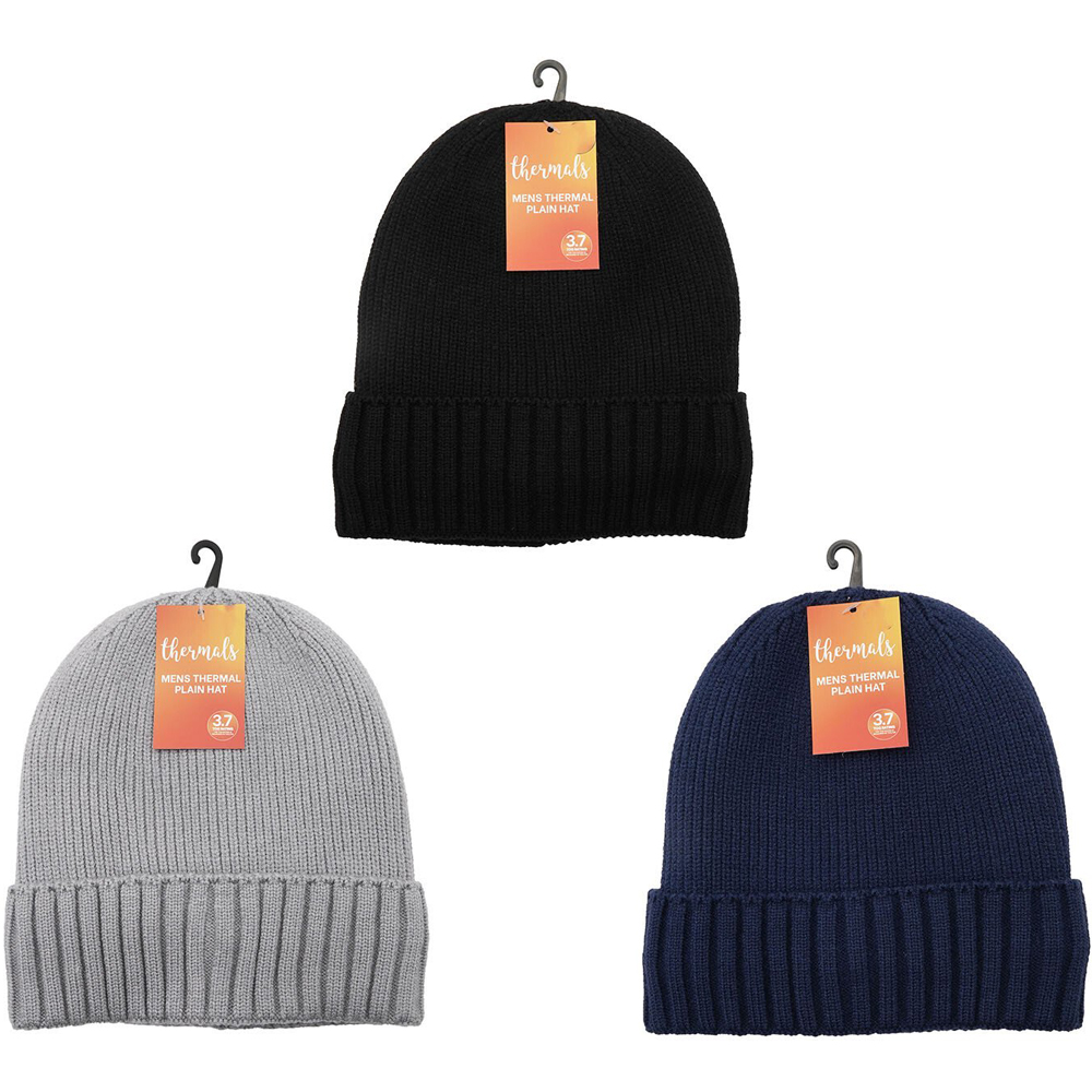Mens Assorted Thermal Plain Hat - Black / Grey / Navy