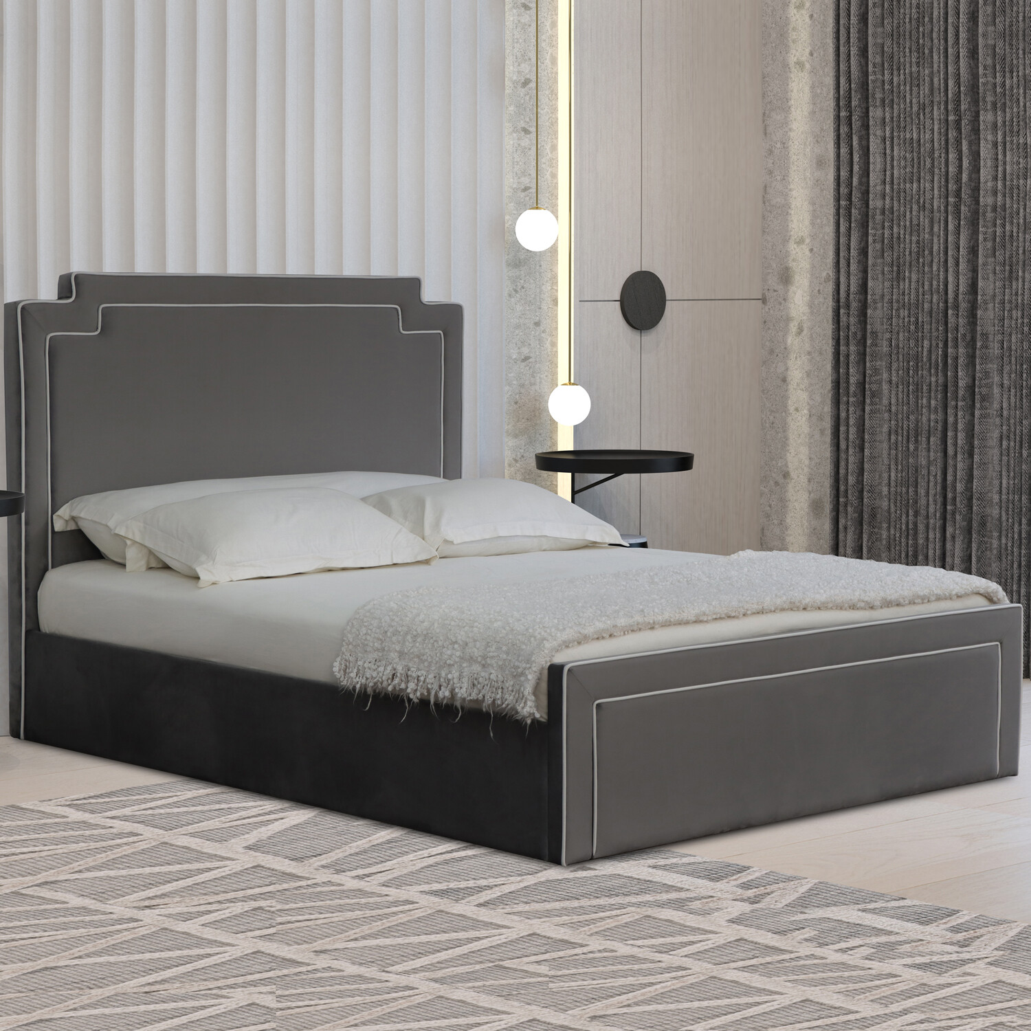 Amelia King Size Grey Velvet Ottoman Bed - Ottoman Storage Bed