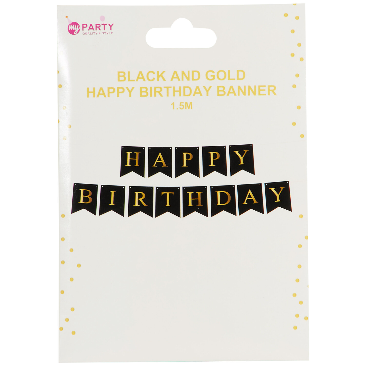 Black and Gold Happy Birthday Banner - Black and Gold