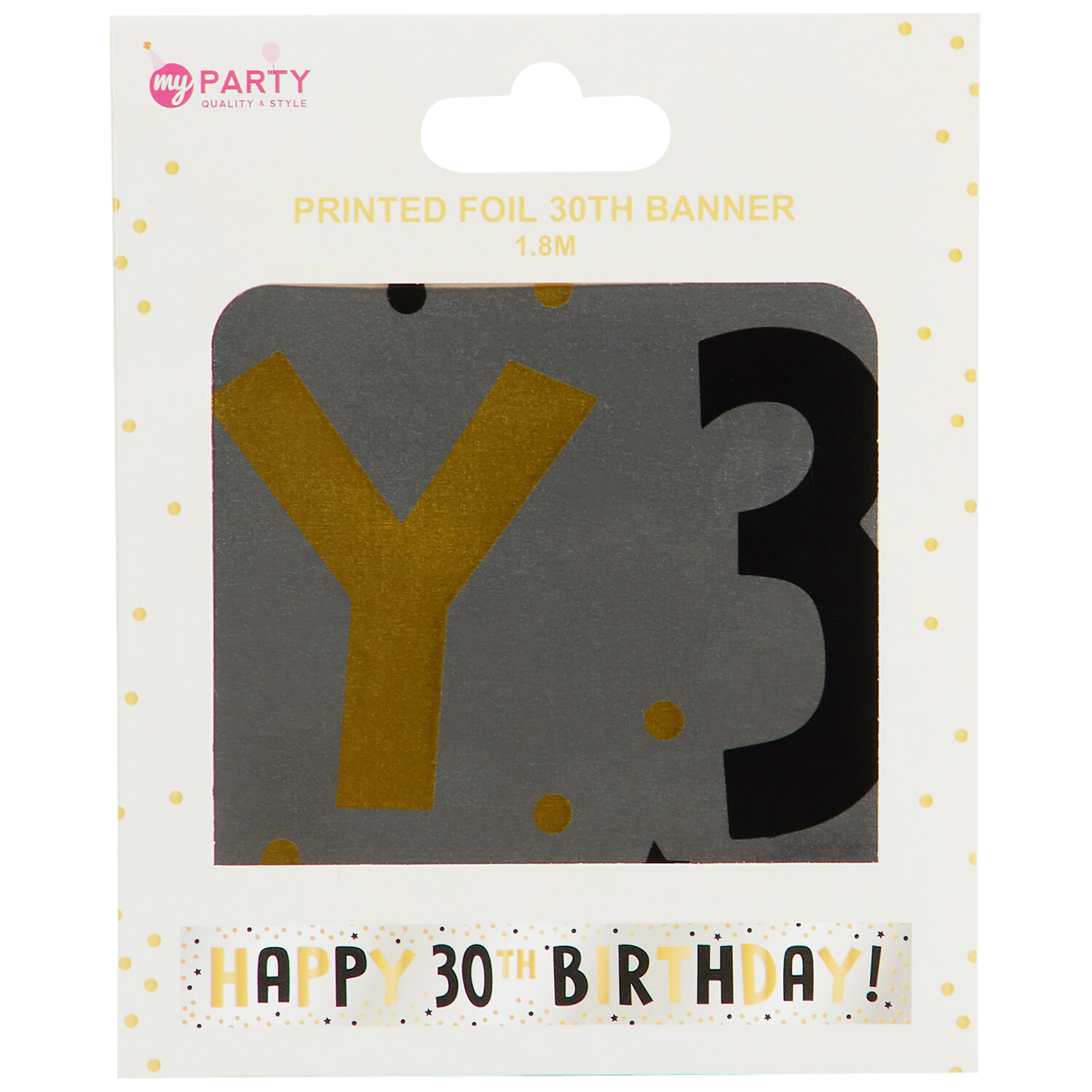 Happy 30th Birthday Foil Banner - Black and Gold