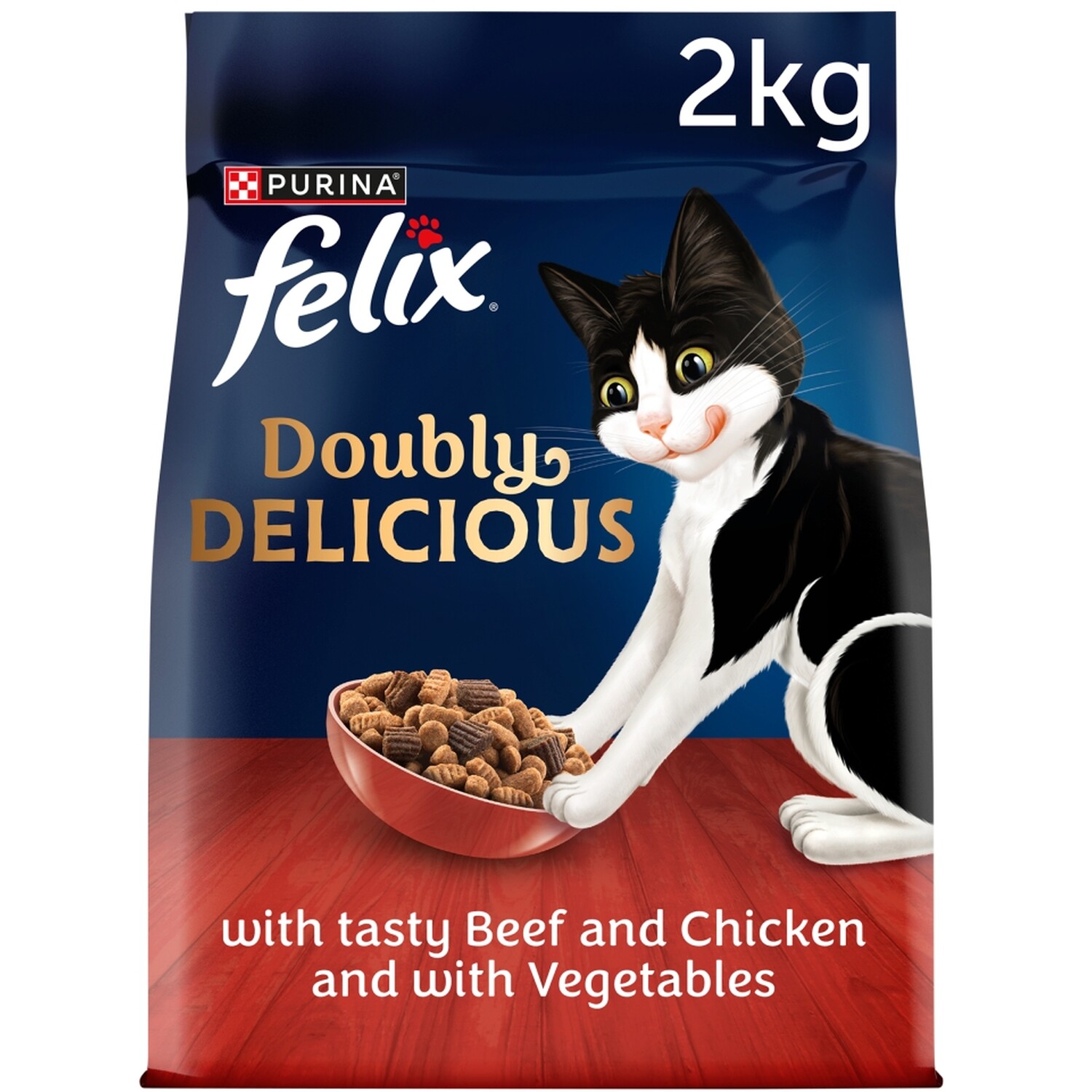 Felix Doubly Delicious Dry Cat Food - 2kg / Beef and Chicken with Vegetables