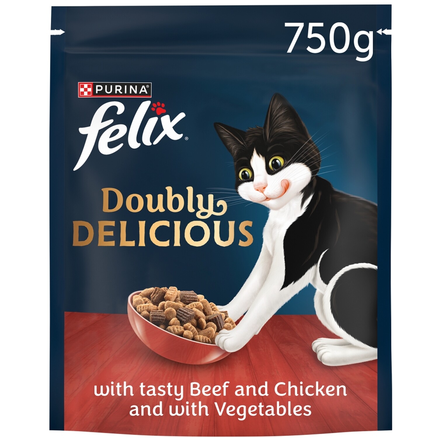 Felix Doubly Delicious Dry Cat Food - 750g / Beef and Chicken with Vegetables