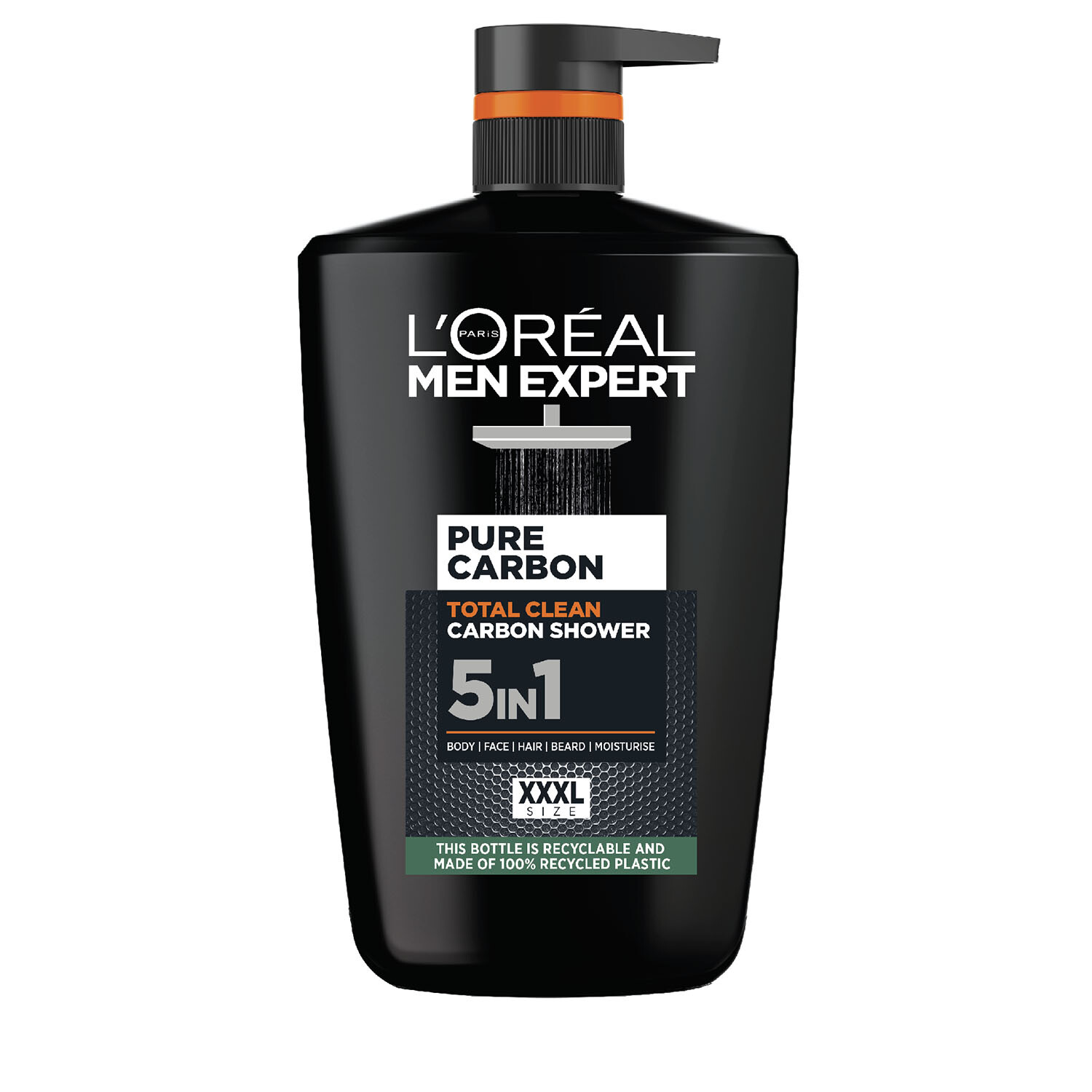 L'Oreal Men Expert Shower Carbon Protect 1L - Men's Body Face Hair Beard Wash - Black