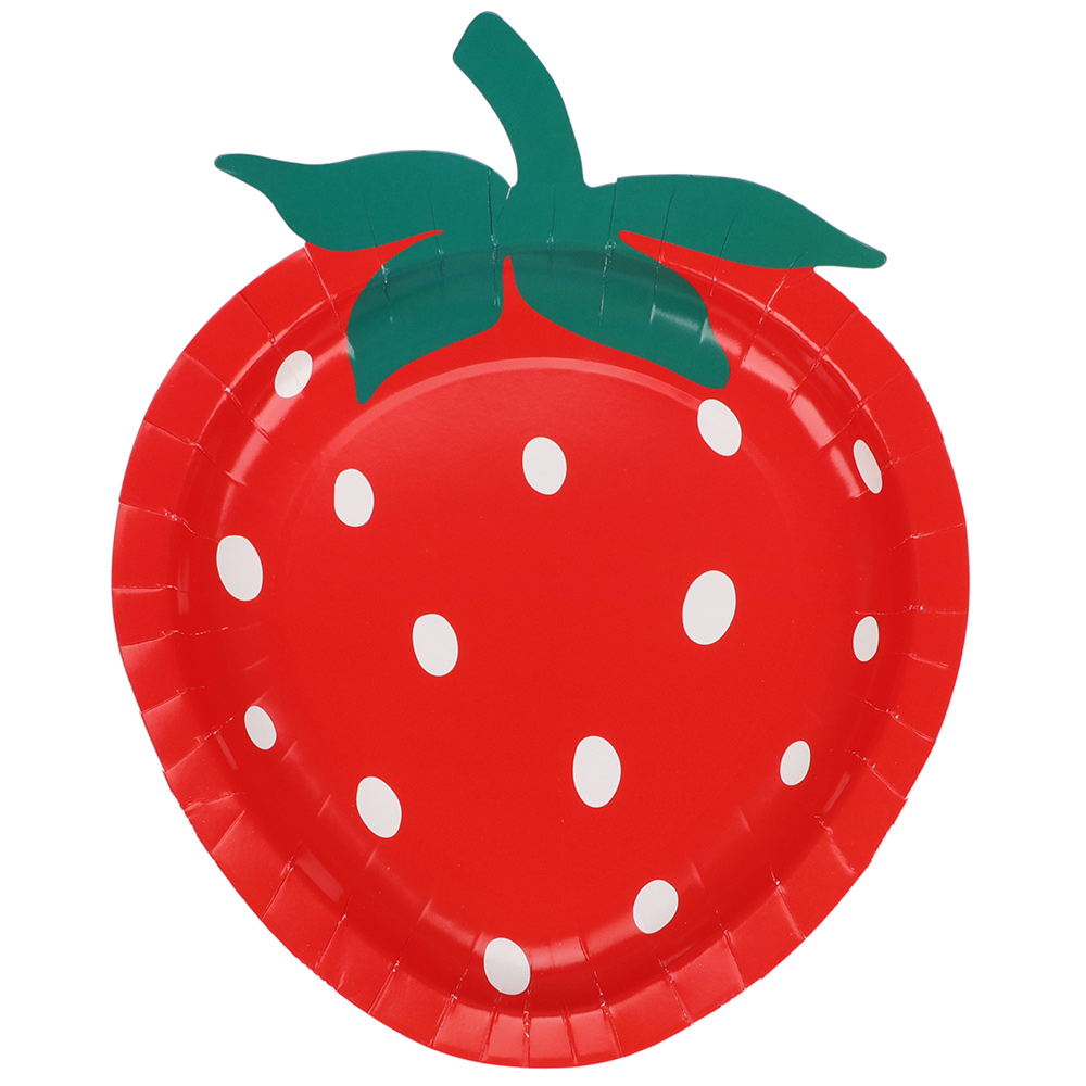 Pack of 8 Strawberry Paper Plates - White and Red
