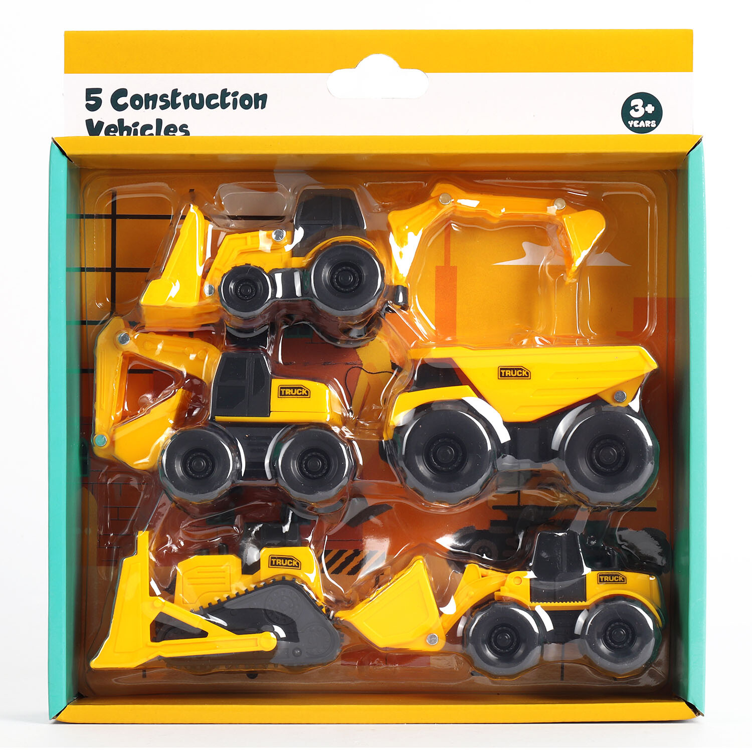 Pack of 5 Construction Vehicles Set - Yellow and Black