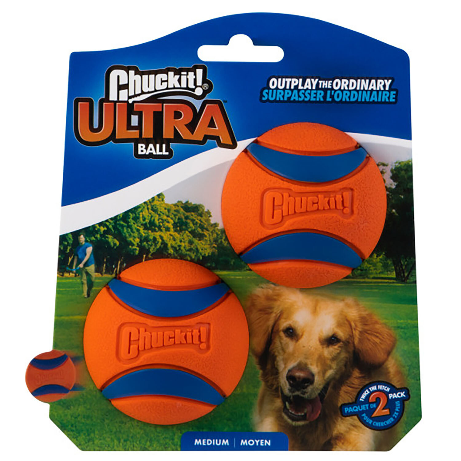 Pack of 2 Chuckit! Ultra Balls Orange and Blue Medium