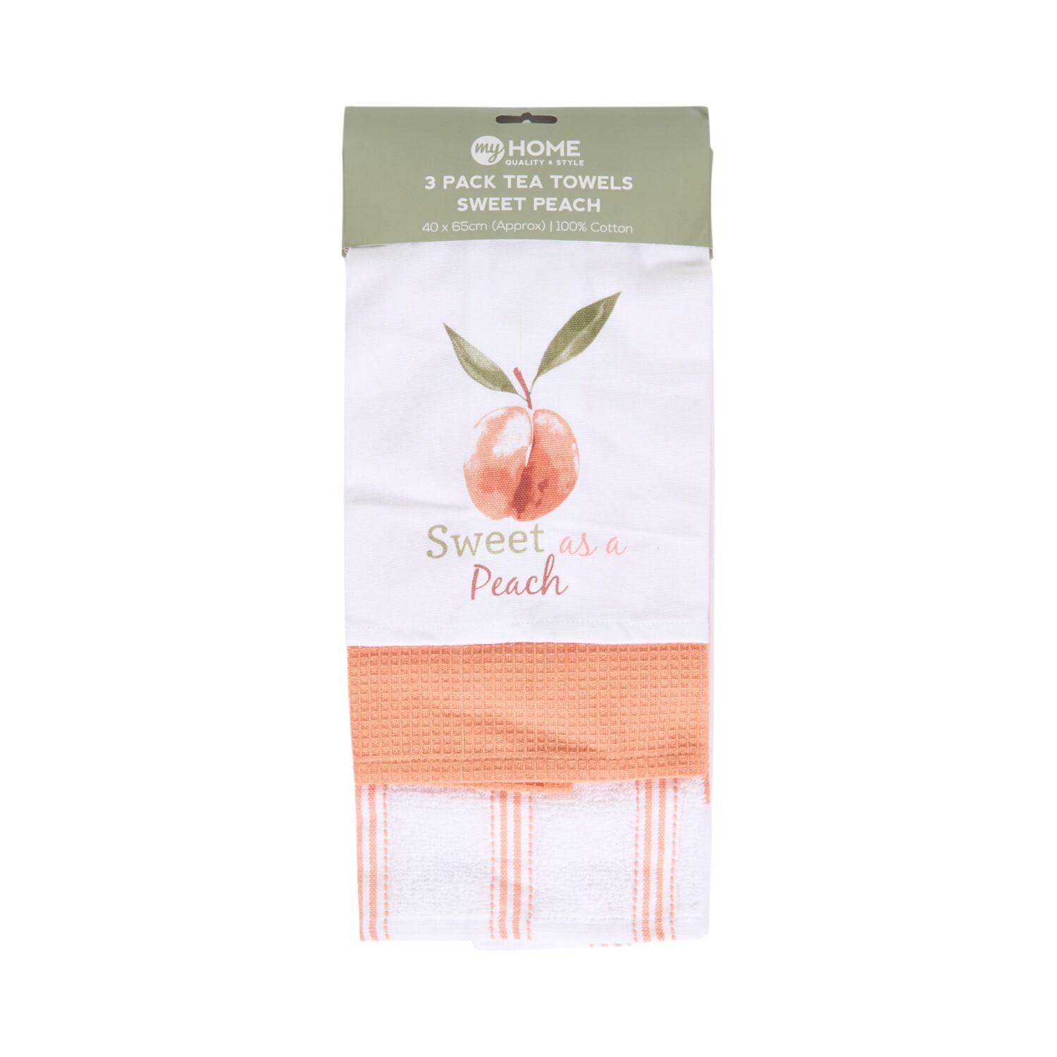 Pack of 3 Sweet Peach Tea Towels White and Peach