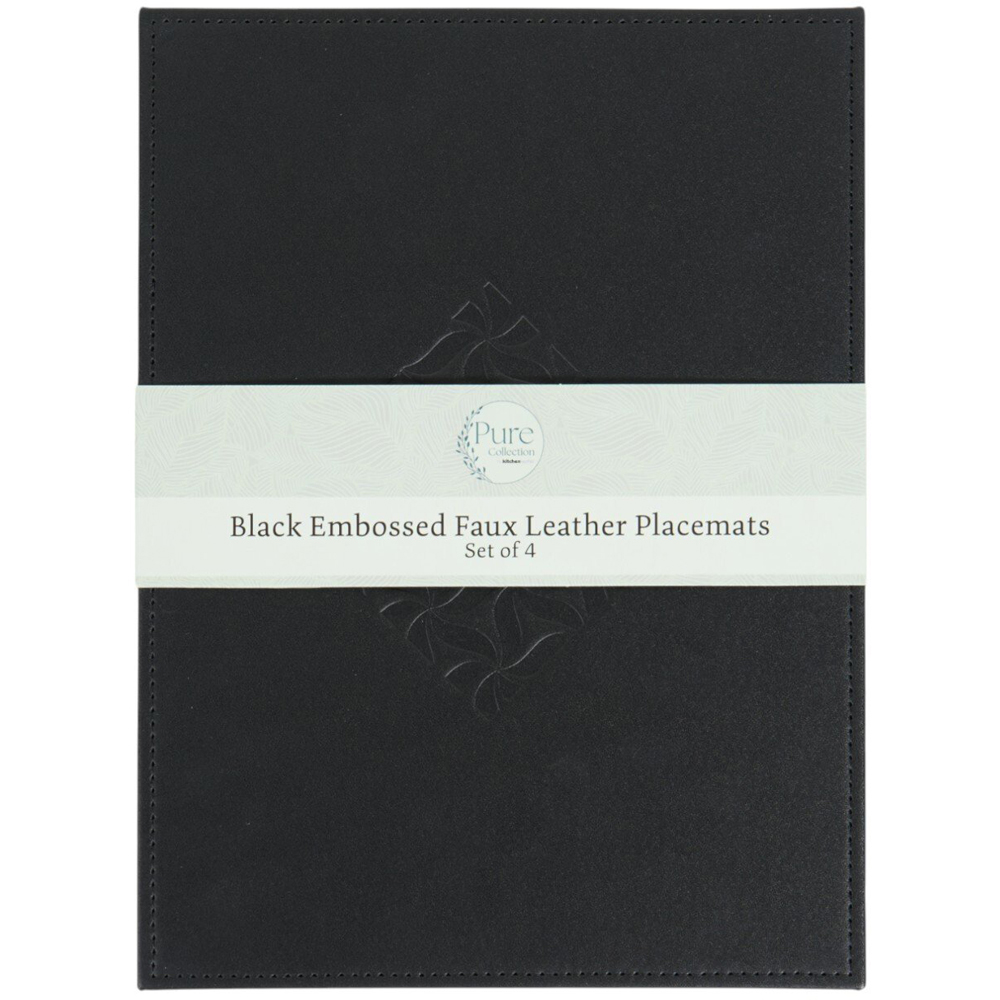 Set of 4 Embossed Faux Leather Placemats Black