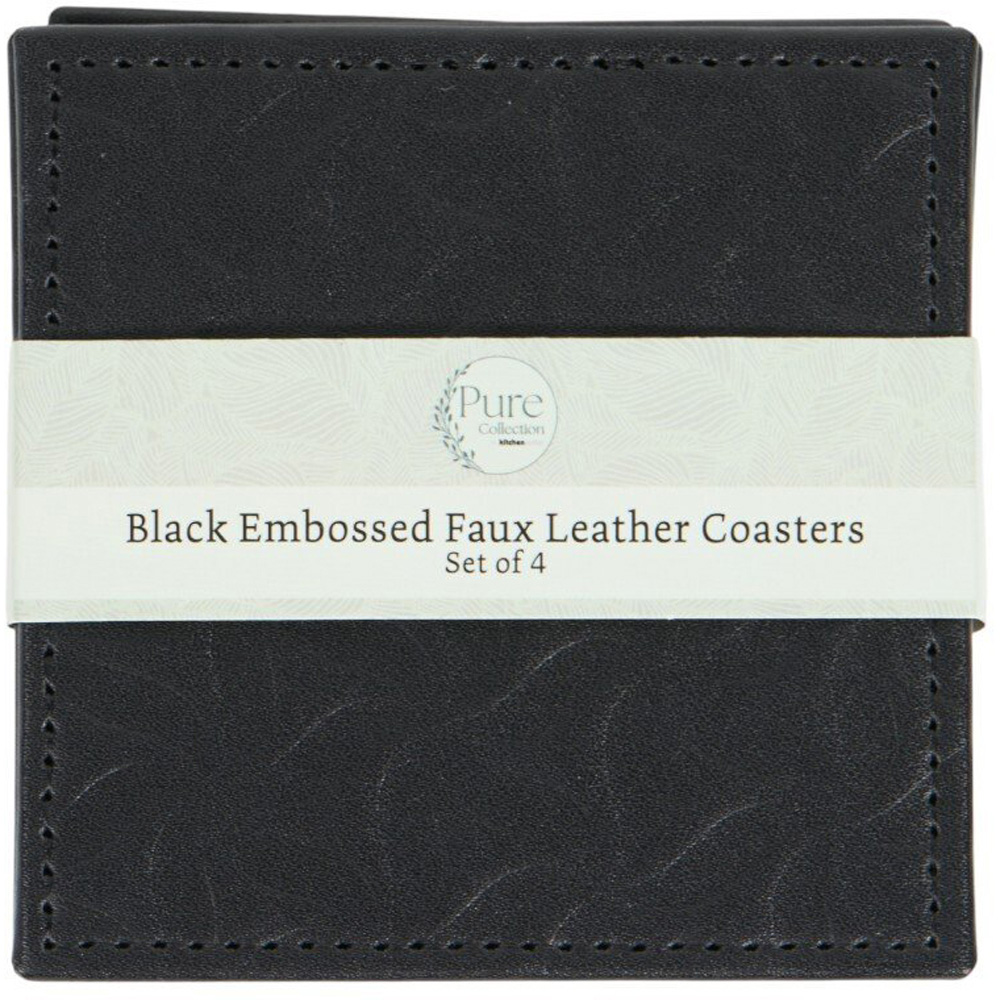 Pack of 4 Embossed Faux Leather Coasters Black