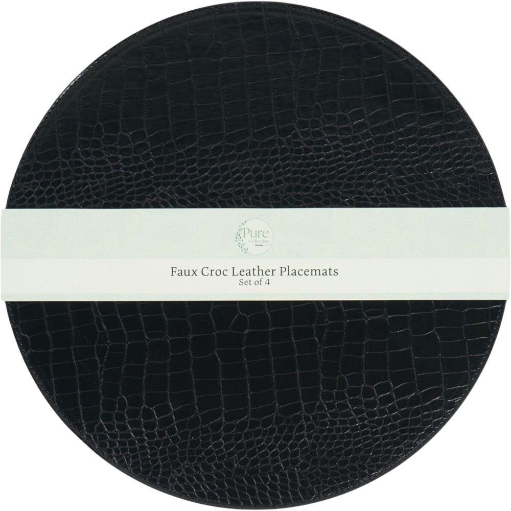 Set of 4 Faux Croc Leather Placemats Black