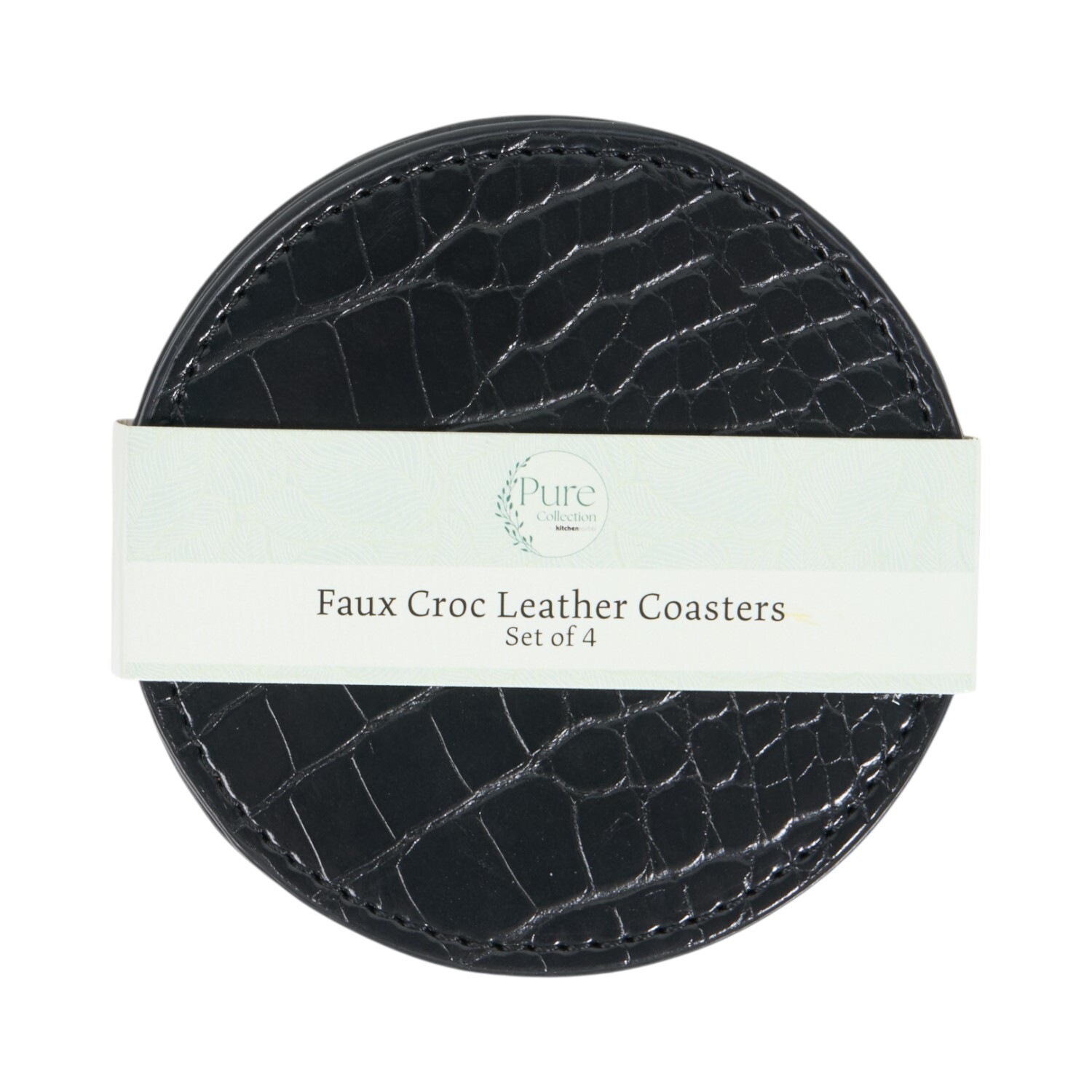 Set of 4 Faux Croc Leather Coasters Black
