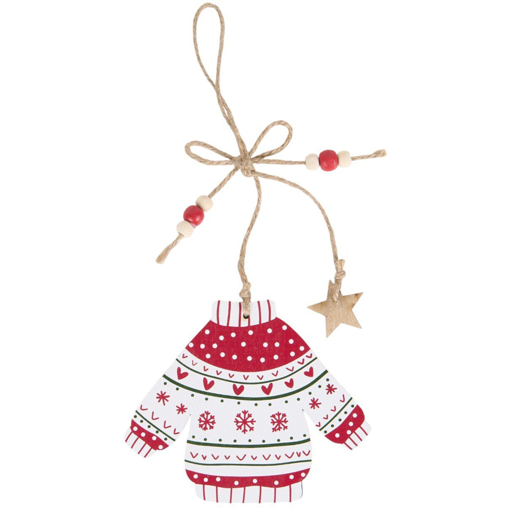 Wooden Jumper Decoration White and Red