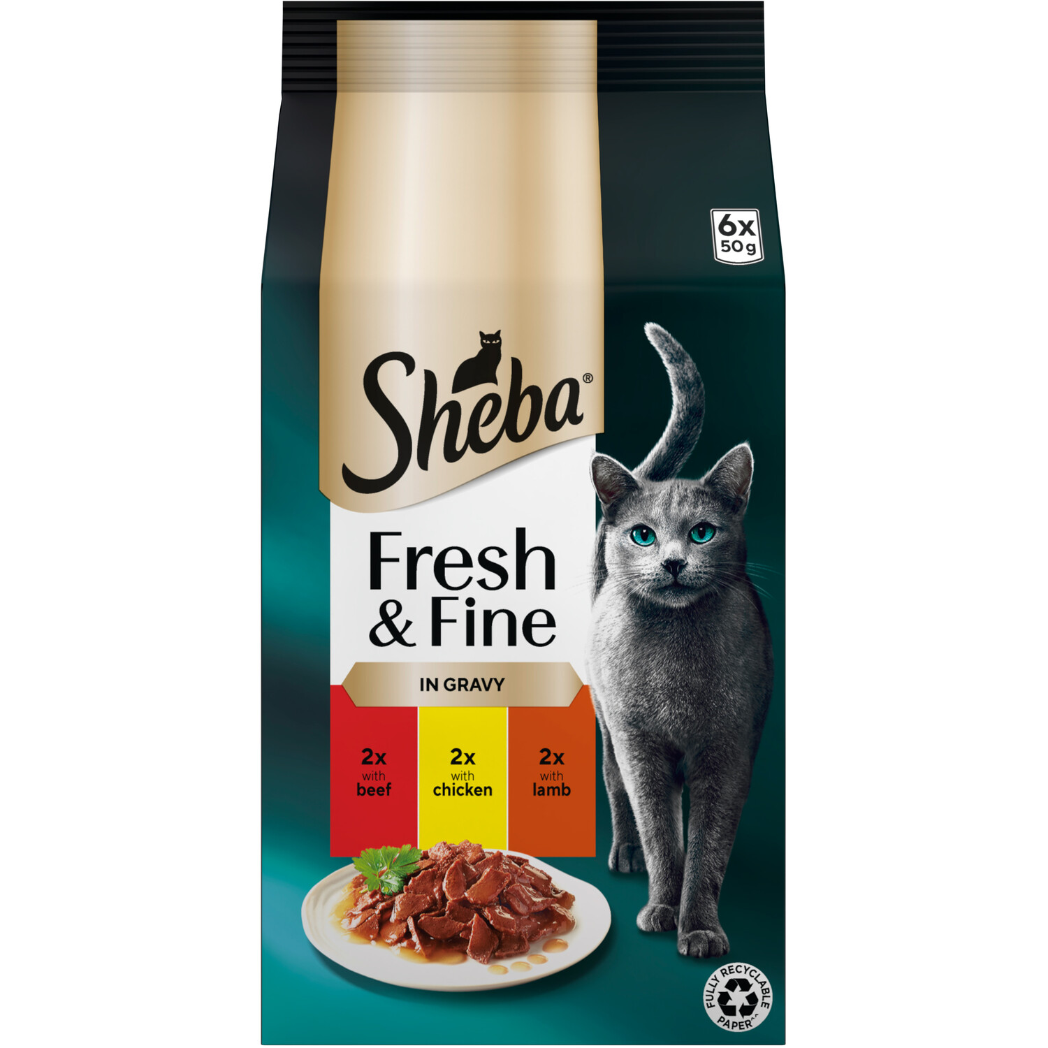 Sheba Fresh and Fine Wet Cat Food - Brown / Beef, Chicken and Lamb