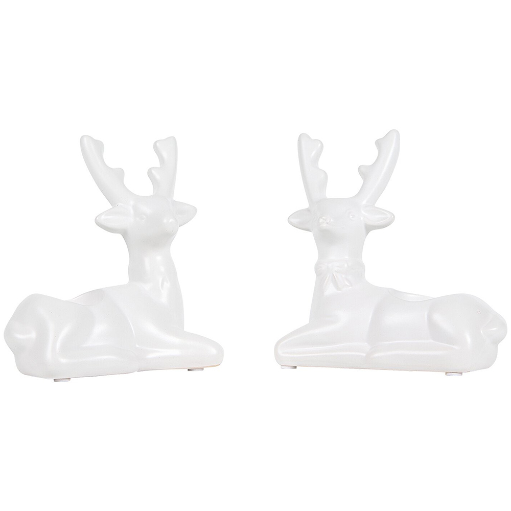 Set of 2 Festive Reindeer Tealight Holders White