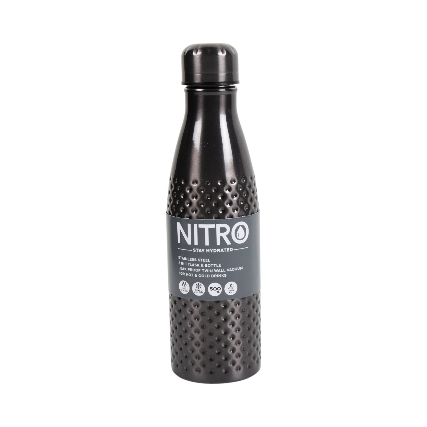 Nitro Metallic Stainless Steel Vacuum Water Bottle Black