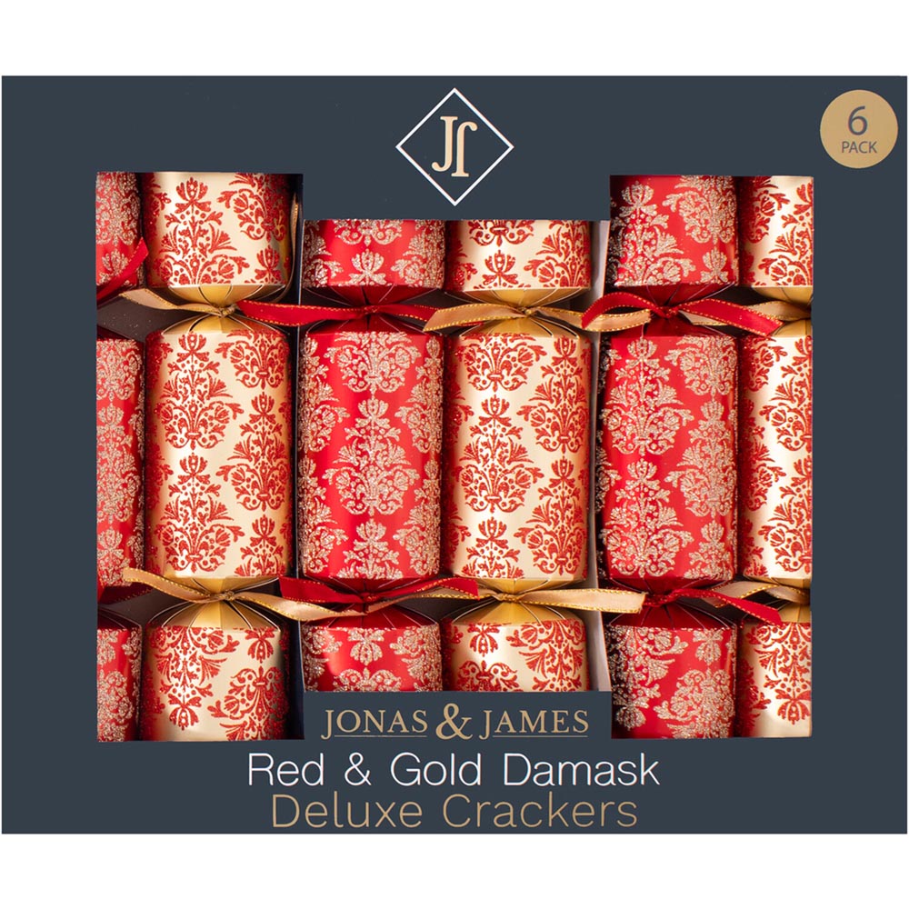 Pack of 6 Damask Deluxe Crackers - Red and Gold