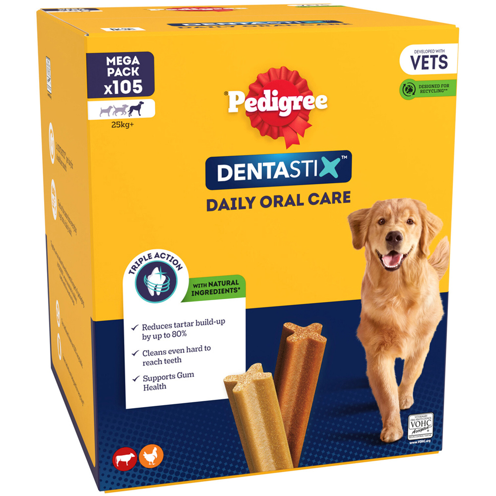 Pedigree Dentastix Chicken and Beef Large Adult Dog Daily Oral Care Stick Treat 4kg 105 Pack