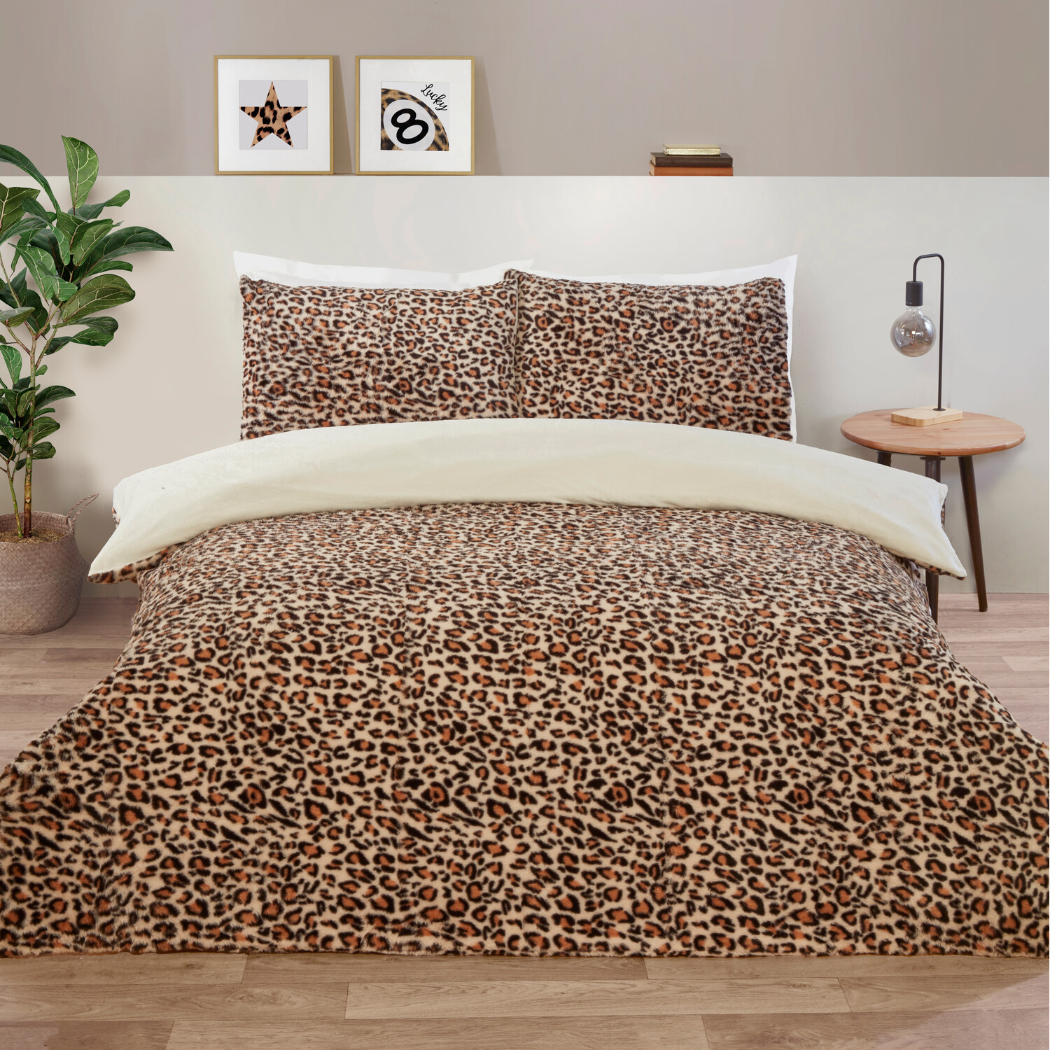 Leopard Print Faux Fur Duvet Set Brown