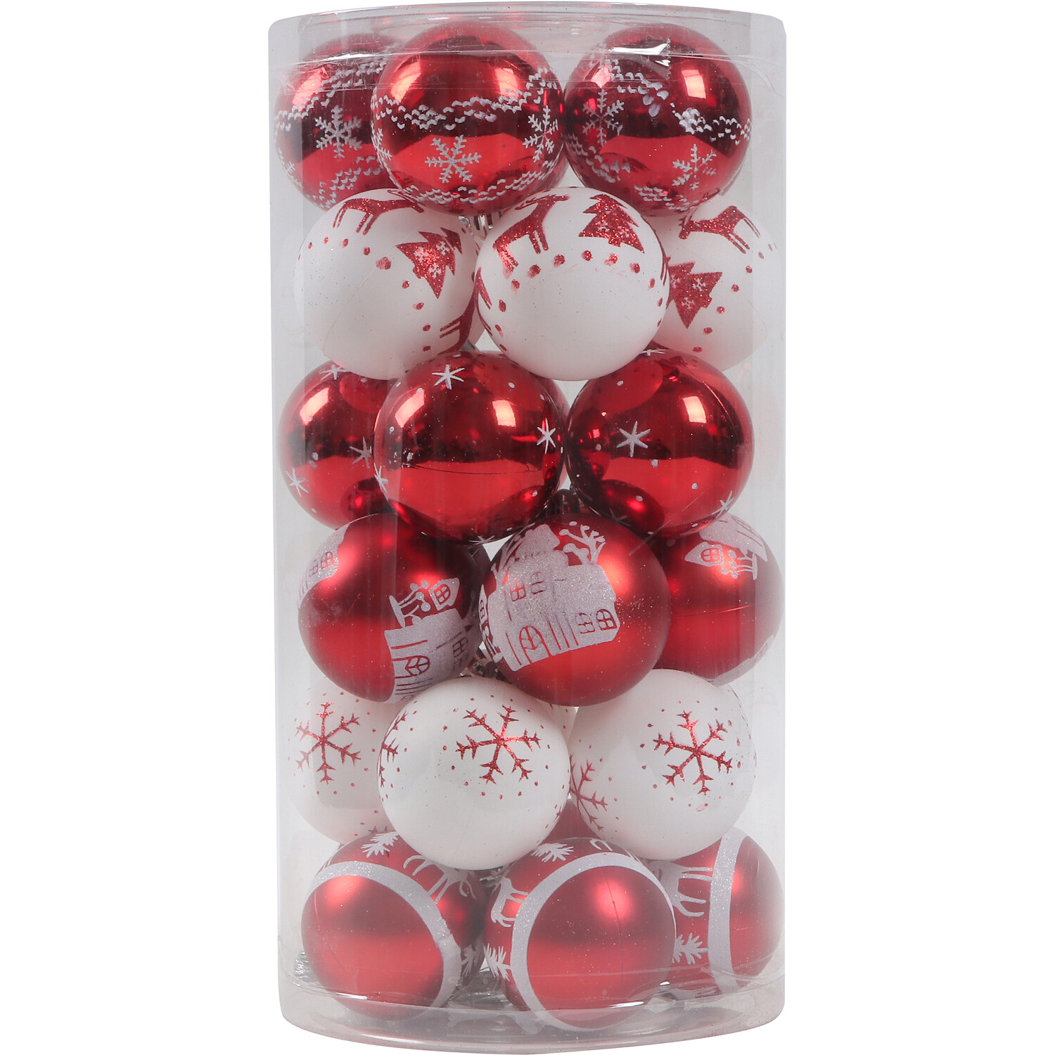 Set of 30 Santa's Chalet Bauble Pack White and Red