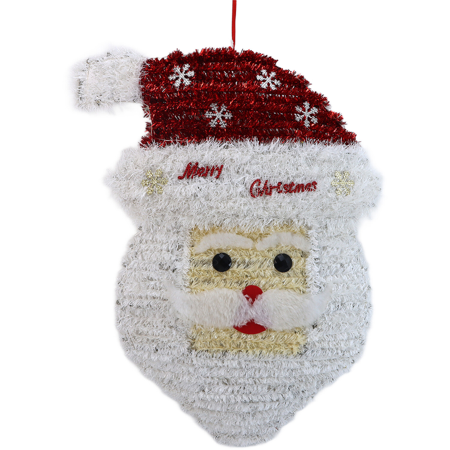 Christmas Tinsel Santa Hanging Decoration with LED White and Red