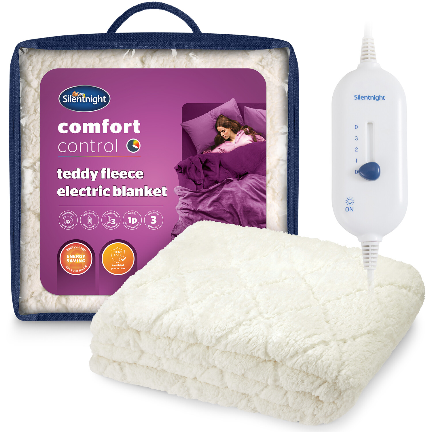Silentnight Comfort Control Teddy Fleece Electric Blanket White King