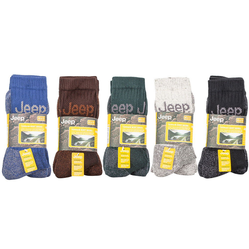 Single Jeep Terrain Mens Socks 3 Pack in Assorted styles