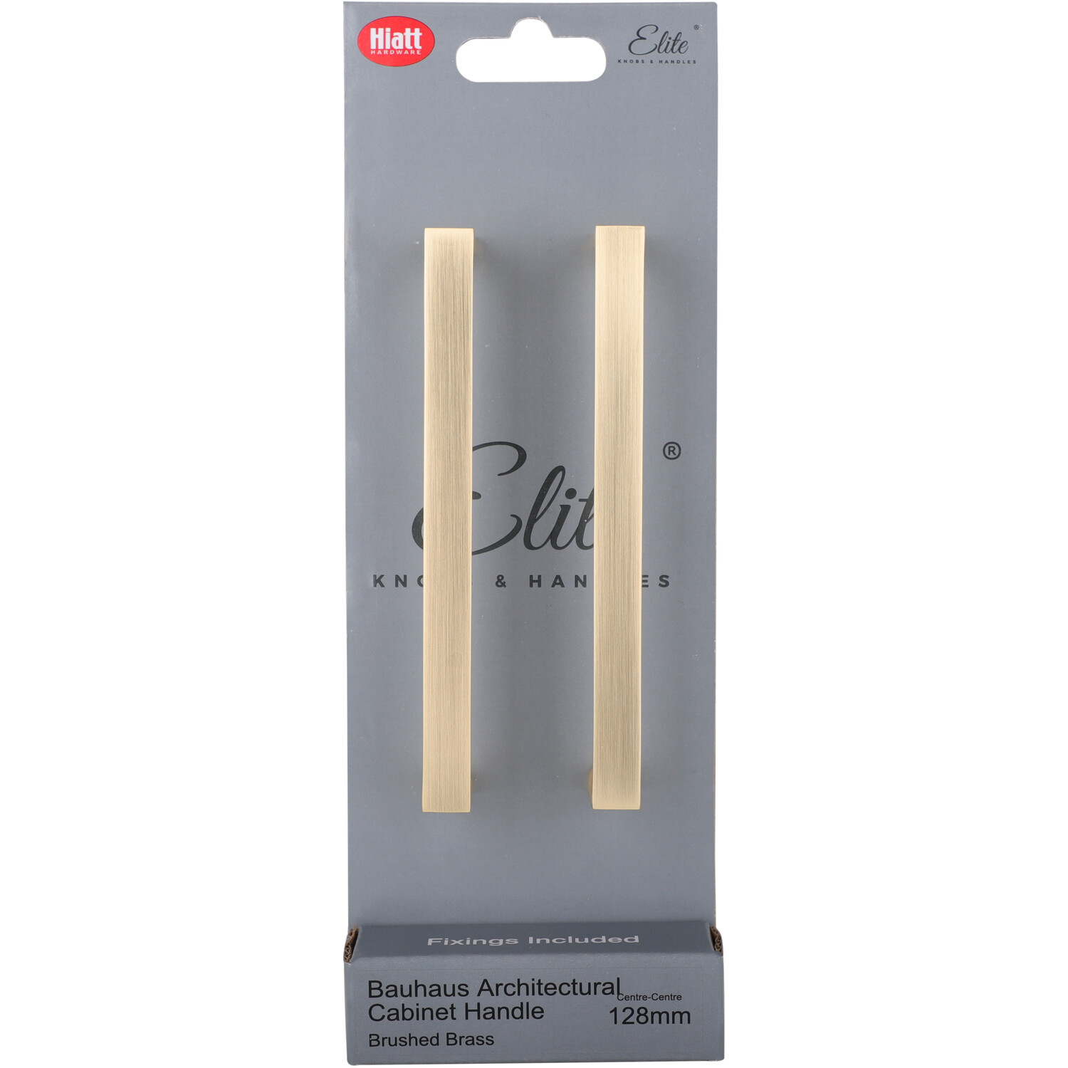Pack of 2 Bauhaus Architectural Cabinet Handles Brushed Brass 128mm