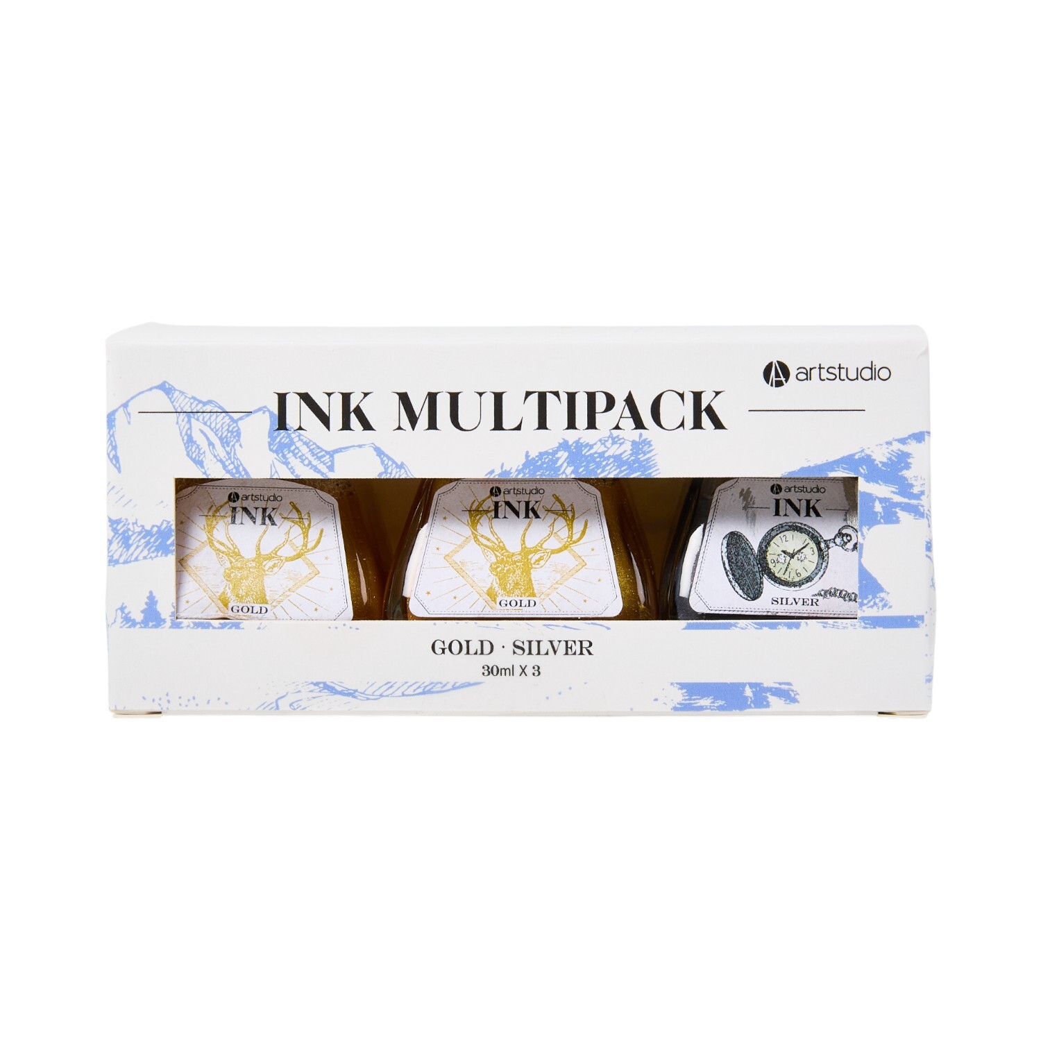 Pack of 3 Gold and Silver Ink Pots