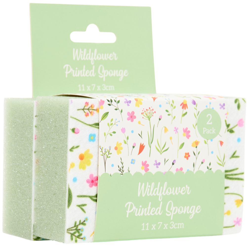 Pack of 2 Wildflower Printed Sponges Green