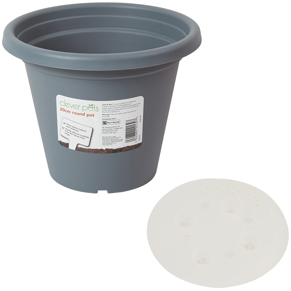 Clever Pots Round Plant Pot with Reservoir Charcoal Grey 20cm