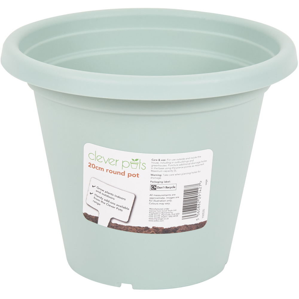 Clever Pots Round Plant Pot with Reservoir Sage 20cm