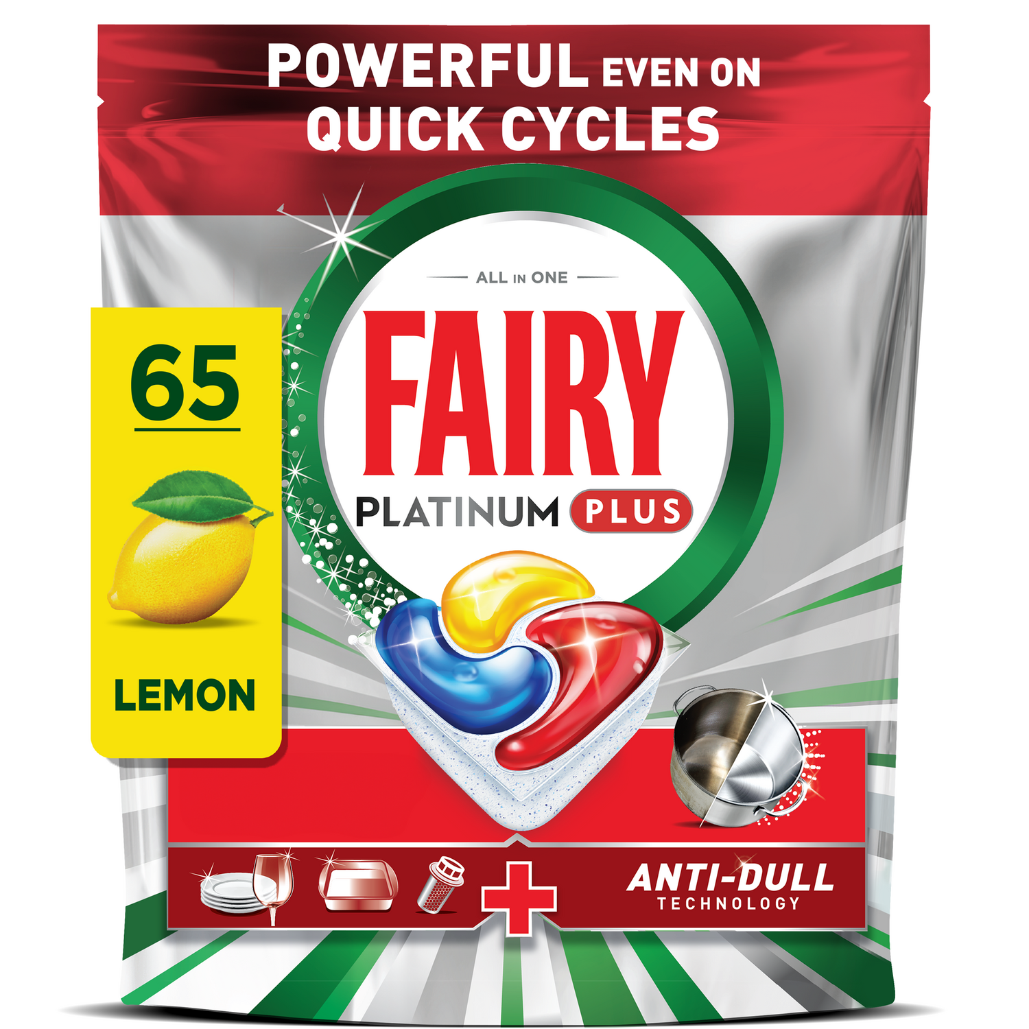Fairy Platinum Plus Dishwasher Tablets - Anti-Dull - 65 Pack