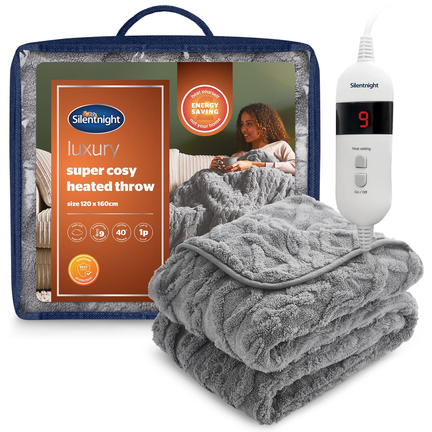 Silentnight Luxury Heated Throw Grey