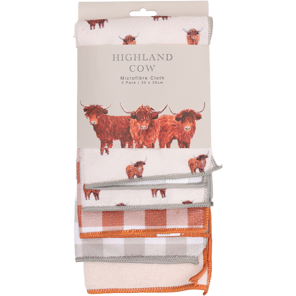 Pack of 5 Highland Cow Microfibre Cloths