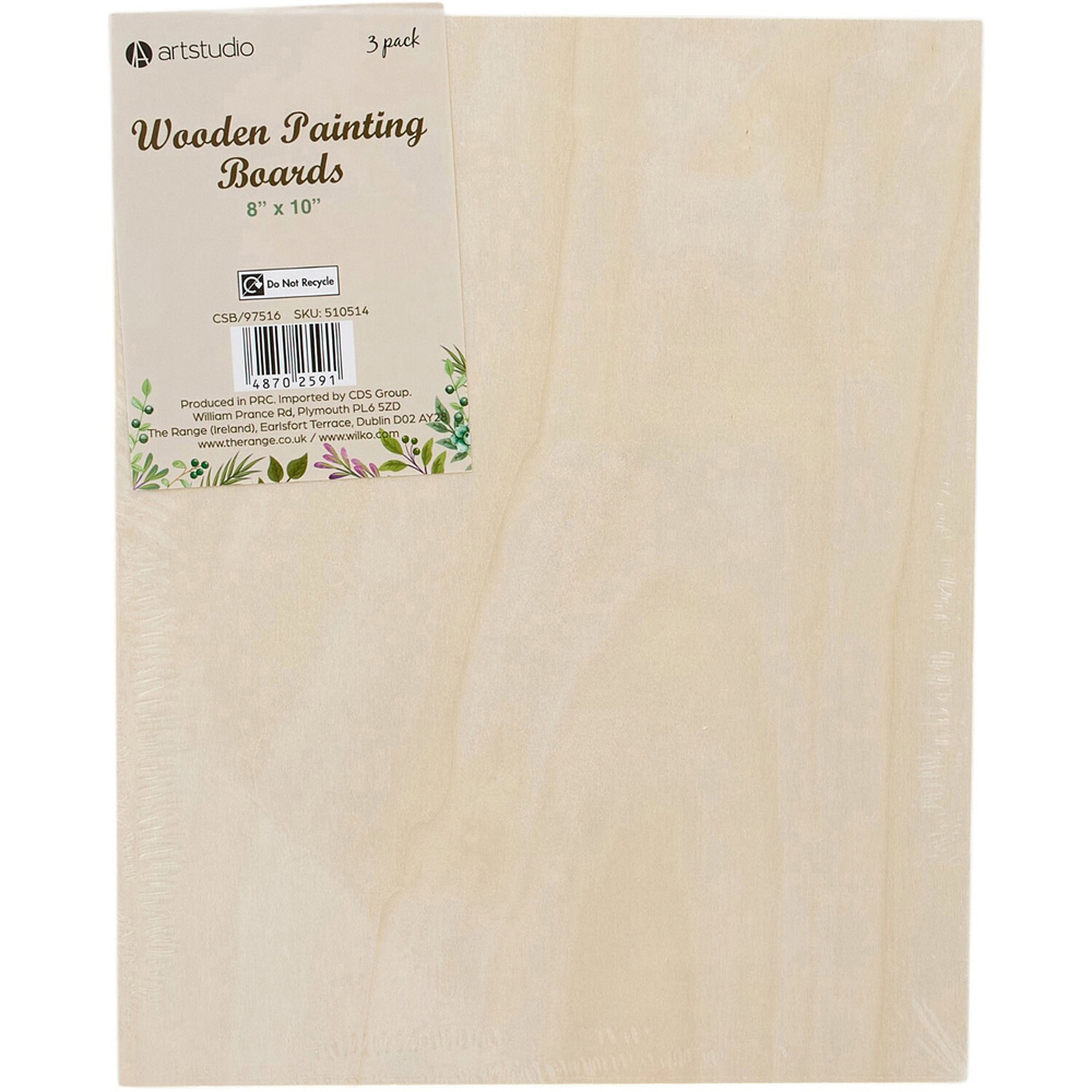 Pack of 3 Wooden Painting Boards Neutral 8 x 10 inch