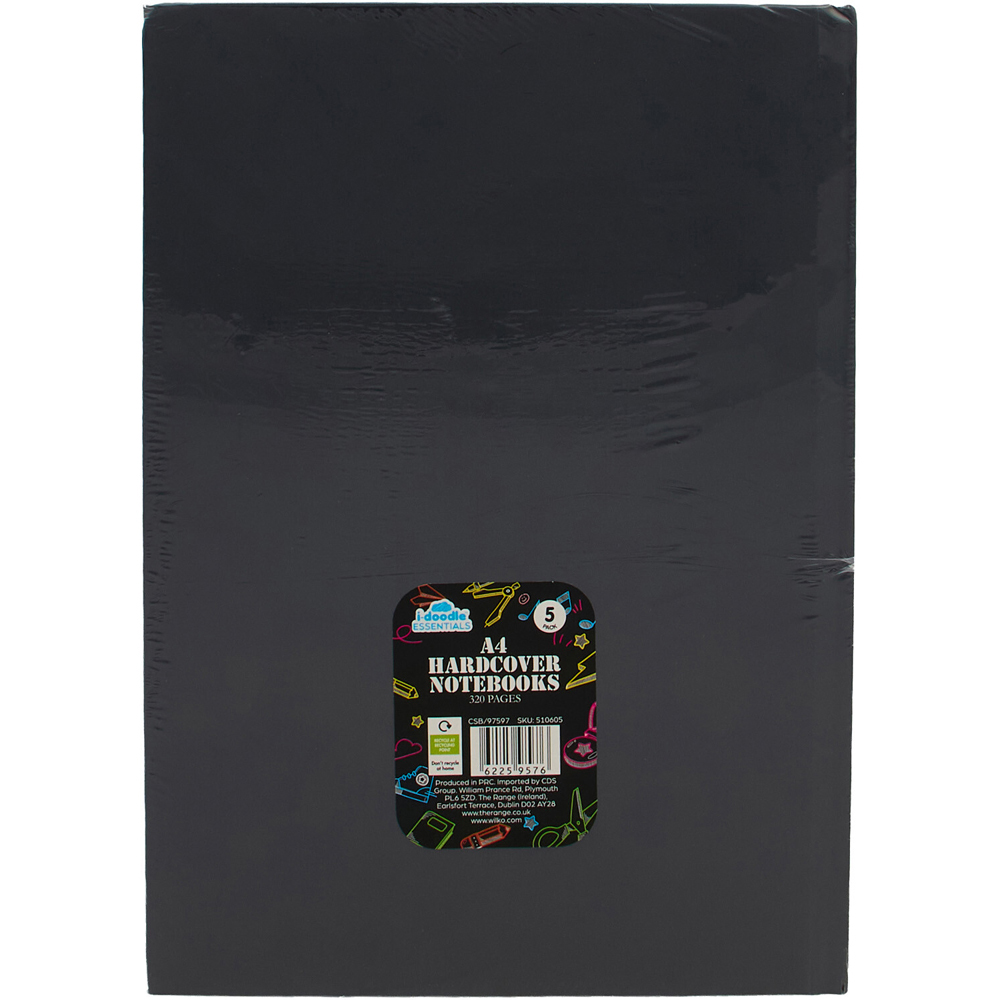 Pack of 5 A4 Hardcover Notebooks Black
