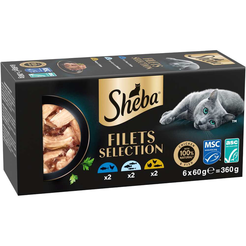 Pack of 6 Sheba Fillets Selection Cat Food Chicken, Tuna, Poultry and Salmon