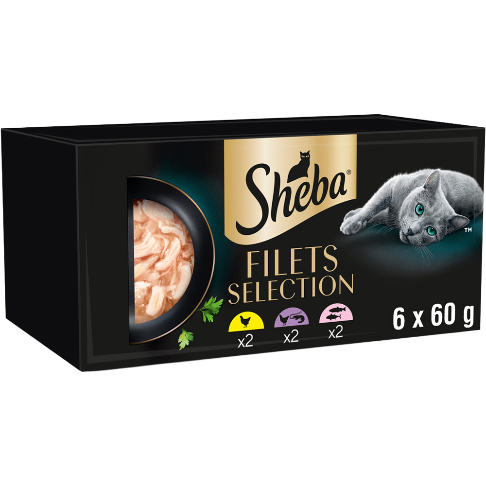 Pack of 6 Sheba Fillets Selection Cat Food Chicken, Shrimp, Salmon and Tuna