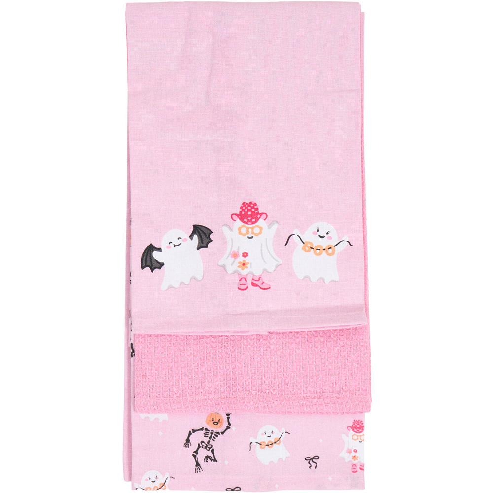 Pack of 3 Halloween Print Tea Towels Pink