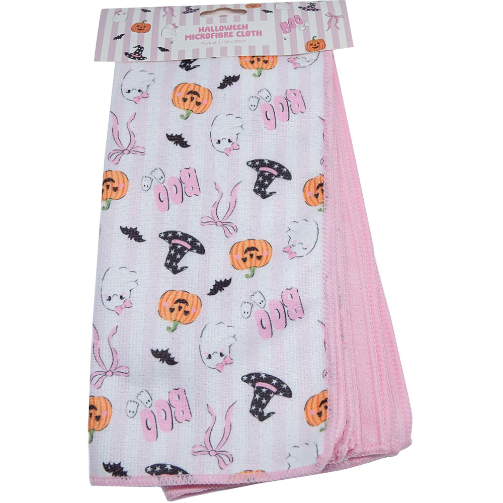 Pack of 5 Halloween Microfibre Cloths Pink