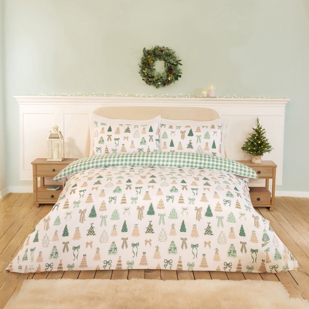 Christmas Tree Bows Bedding Set Sage Single