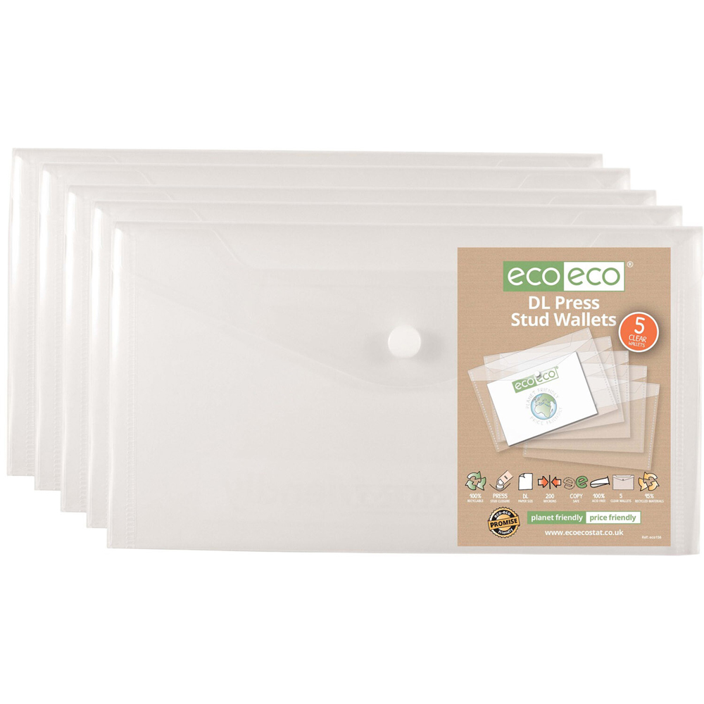 Pack of 5 DL Press Stud Wallets Clear