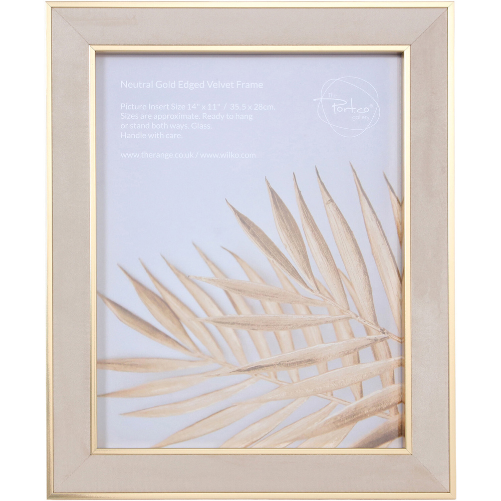 Gold Edge Velvet Photo Frame Neutral 14 x 11 inch
