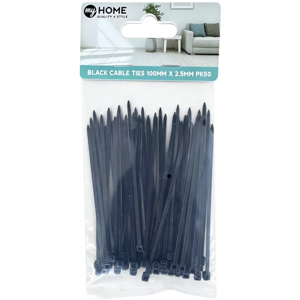 Pack of 50 My Home Cable Ties Black 2.5 x 100mm