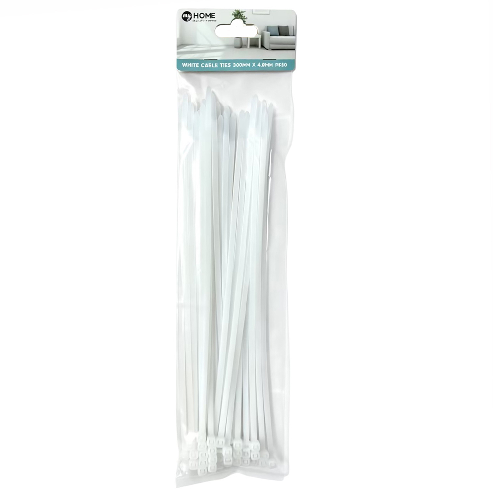 Pack of 50 My Home Cable Ties White 4.8 x 300mm