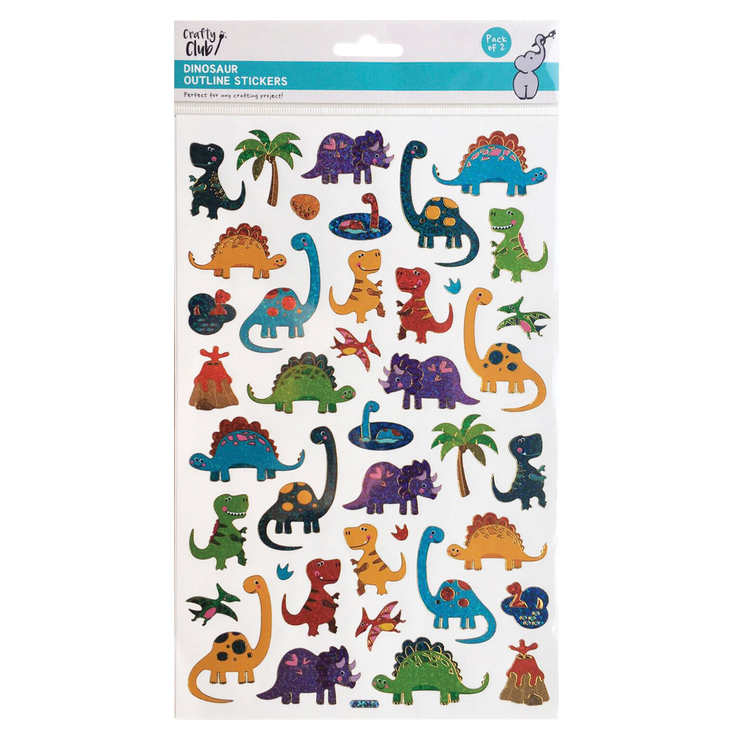 Crafty Club Pack of 2 Dinosaur Outline Sticker Sheets